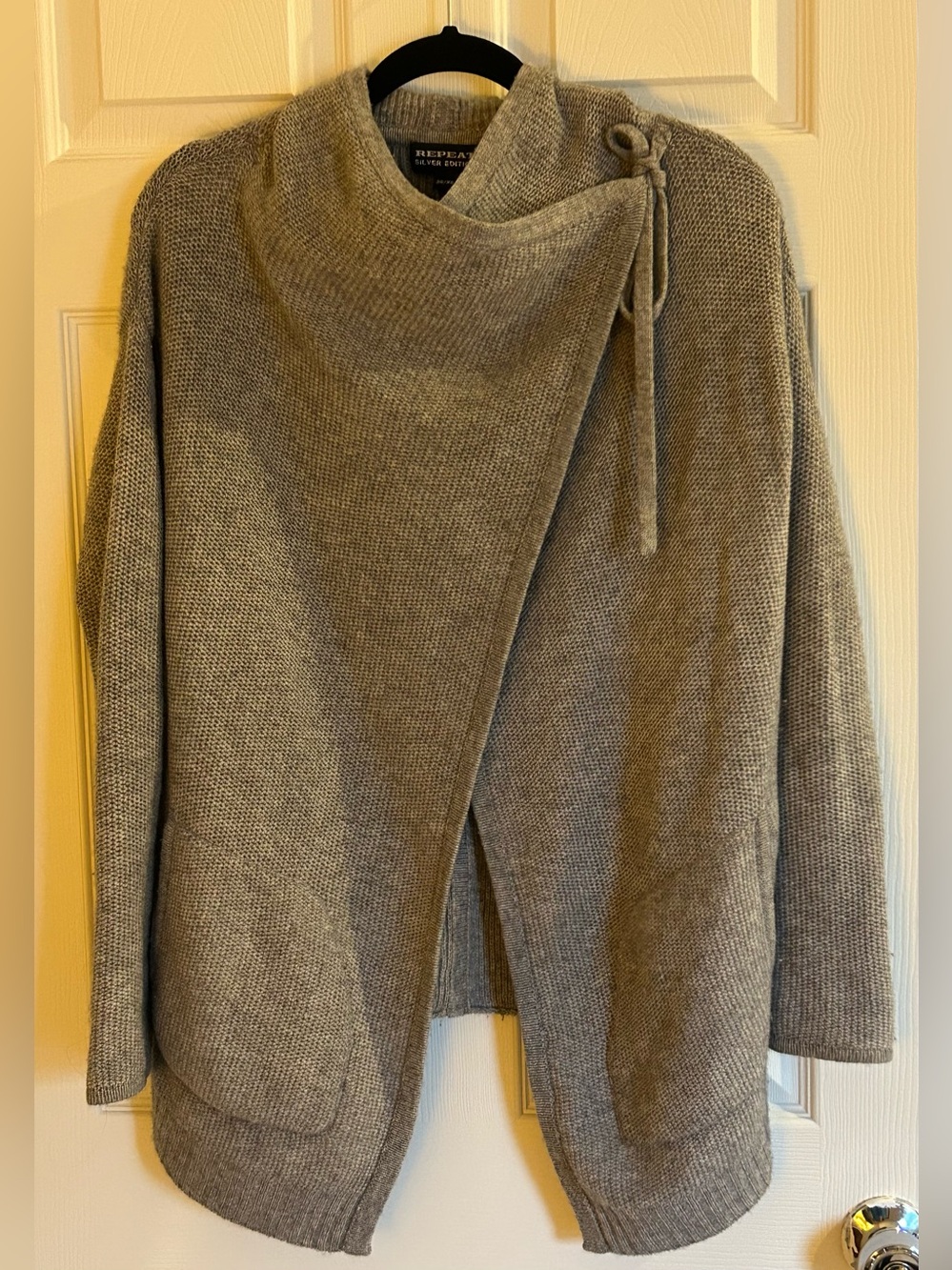 REPEAT Silver Edition Wool Cashmere Blend Wrap Cardigan Draped Cowl Neck